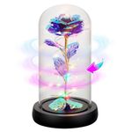 Childom Rotating Birthday Gifts for Women,Christmas Rose Gifts for Women,Light Up Rose in Glass Dome,Spinning Colorful Purple Rose Flower Gifts Rose Gifts for Mom Christmas,Thanksgiving,Anniversary