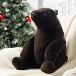 Phantoscope Merry Christmas Bear Throw Pillows, Faux Rabbit Fur Plush Brown Bear Christmas Decorative Pillow for Couch, Brown, 14 x 17 inches