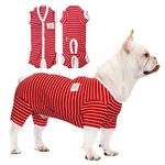 TONY HOBY Dog Pajamas, Female/Male Pajamas 4 Legged Pet Clothes, Dog Jumpsuit with Waffle Stripes for Medium Small Dog (Red, Boy, XS)