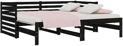 vidaXL Adjustable Pull-Out Day Bed - Black Double Bed, Made from Solid Pinewood, Space-Saving Design for Living Room or Bedroom, Easy Assembly