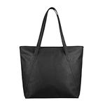 Kememo Large Tote Bag with Zip, Waterproof Faux Leather Tote Bags for Women Top Handle Ladies Handbags with Inner Pocket for Work School Shopping, Black