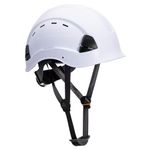 Portwest PS63 Mens Vented Safety Helmet Hard Hat Height Endurance Lightweight ABS Shell 6 Point Harness Y Chin Strap Adjustable Sweatband Construction Scaffolding Industrial Work, White, One Size