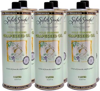 Cold Pressed Grapeseed Oil by Salute Sante! High Temperature Cooking, Healthy Grape Seed Oil, Non-GMO and Kosher for Salad Dressings, Marinades and Dips, Vegan, 1 Liter, 6 Pack