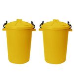 M1SS (Set of 2) Heavy Duty Plastic Clip Lock Lid Bin Indoor or Outdoor Rubbish, Dustbin, Trash, Waste or Storage of Animal Feed. (Yellow), 50L