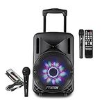 Portable PA System Active Speaker Battery Powered Bluetooth & 2x Microphones 10"