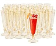 MATANA 50 Premium Elegant Plastic Champagne Flutes with Gold Glitter, 150ml - Reusable Toasting Glasses, Cocktail Prosecco Glasses for Weddings, Birthdays, Christmas, BBQ, Parties