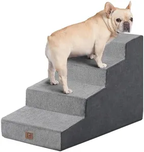 EHEYCIGA Dog Stairs for Beds 19.7" H, 4-Step Dog Steps for Small Dogs and Cats, Slope Pet Steps with Non-Slip Bottom, Dark Grey