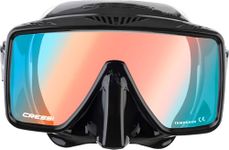 Cressi SF1 Frameless Square Snorkel Mask - Tempered Glass Lens for Scuba - Ultra-Low Profile Design Diving Mask - Adjustable Silicone Buckles & Snorkel Fit - Black/380 UV Blue Orange Glass