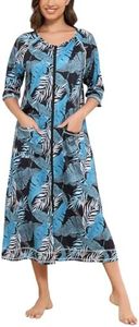 Women Zip Up Robes Lightweight Long Duster Robe Soft Knit Printed Summer Sleepwear (Blue Palm,M)