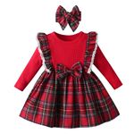 Joureker Infant Baby Girls Dresses Long Sleeve Tutu Dresses Rib Knit Patchwork Plaid Bow Princess Dress for Little Girls Dress, Red, 18-24 Months