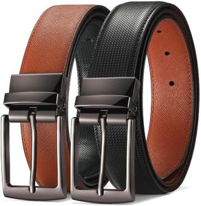 ECROSKO Men's Reversible Belt, Two-In-One Leather Belt with Swivel Buckle for Formal Dress or Casual Jeans, 1.35" Wide Strap