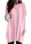 GRASWE Women's Fall Plus Cotton Sweatshirtss Soft Long Sleeve Color Block Sweatshirts Pink 2XL