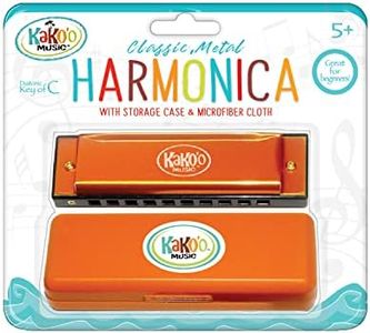 KaKo'o Music Stainless Steel Harmonica Set - Golden Orange Standard Size Beginner Wind Instrument for Kids or Adults - Key of C- Easter Baskets, Loot Bags, Stocking Stuffers, for Musicians Ages 5+