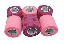 PintoMed –3XPINK+3XPINK Hearts X 5CM X 4.5M - Cohesive Bandage Stretched, Self-Adhesive Flexible Bandages, First Aid Sports Wrap Bandages Pack Individually for Medical, Sports and Veterinary use.