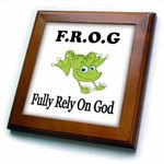 3dRose Frog Fully Rely on God-Framed Tile, 8 by 8" (ft_149833_1)