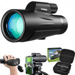 12x50 Monocular Telescope for Adults High Powered, Low Light Larger Vision BAK4 Prism & SMC Lens, Frog & Waterproof Hiking Hunting Gear Gifts for Men, Black