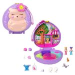 Polly Pocket Dolls and Playset, Travel Toy with Fidget Exterior, Hedgehog Coffee Shop Compact with 2 micro dolls and 10 Accessories, HRD37