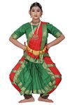 The Dance Bible Bharatanatyam Dance Costume Dress for Girls in Red and Green - 32