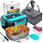 FORABEST Electric Lunch Box Food Heater - FORABEST 2-In-1 Portable Food Warmer Lunch Box for Car & Home Leak proof, 2 Compartments, Removable 304 Stainless Steel Container, fork & spoon and Carry Bag (Green)