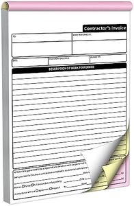 AMXZEA Contractor Invoice Books,3 Part Carbonless Contractor Estimate Book,Work Order Receipt Book with Carbon Copies,7.3 x 11 Inch (50 Sets)