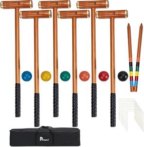 Pointyard 35" Six Player Croquet Set, Deluxe [Annatto Retro Style] Croquet Set with Wooden Mallets/Colored Ball/Wickets/Stakes for Adults/Teens/Family-Perfect for Lawn/Backyard Game/Park