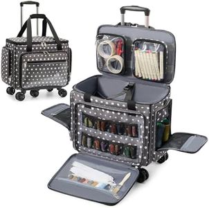 Amythe Rolling Sewing Machine Case with Detachable Trolley, 5 Wheels Sewing Machine Tote with Multiple Pockets, Fits Most Machines Compatible with Singer Brother Janome, Oxford Fabric, Oliva Gray