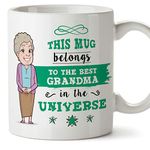 MUGFFINS Grandma Mug - Best Grandma in the Universe - Coffee Granny Mug for Breakfast Mothering Sunday/Birthday Presents for Grandmothers/Ceramic 11 o