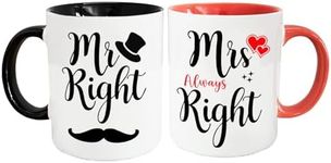 Wedding Gifts Mr.Right & Mrs. Always Right for Couples Coffee Mugs Set, Husband and Wife Anniversary Present, Bridal Shower Gifts, Engagement Gifts for His and Hers, 11 Oz Black + Pink