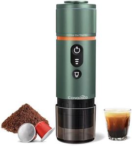 CONQUECO Portable Espresso Coffee Machine: 12V Electric Small Travel Expresso Maker - Self Heating 8 Cups Battery Powered Compatible for Nespresso Capsule - for Camping RV Hiking Office (Forest Green)