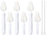 Carebabymore 8 Pcs Sponge Nipple Bottle Brushes, Baby Bottle Brush with 3 Pcs Nipple Cleaner, 3 Pcs Replacement Heads and 2 Pcs Straw Brushes, White