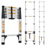 Equal 8.5 FT Aluminum Folding Telescopic Ladder with 2 Triangle Stabilizers | EN131 Certified with 2 Year Warranty | 150kg Max Capacity | Collapsible Ladder for Home or Outdoor Work (2.5m/8 Step)