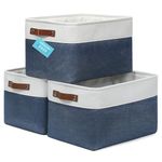 OrganiHaus Large Storage Bins for Shelves 3 Pack, 15x11in Closet Storage Bins for Shelves, Fabric Storage Bins, Cloth Baskets & Closet Organizers, Fabric Basket, Navy Blue/White