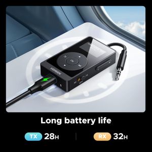 UGREEN Bluetooth 5.3 Transmitter Receiver – aptX, 32H Playtime, Dual Connection, 2-in-1 Adapter for Airplane, Car, TV, Headphones