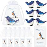 Roowest Set of 6 Bluebird Pocket Charms Including 6 Resin Birds and Poetry Cards, 6 Organza Gift Bags Lucky Pocket Blue Bird Sign Little Inspirational Gifts for Family Friends Christmas Favors