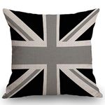 SSOIU Farmhouse Decorative Throw Pillow Cover National Flag of The United Kingdom UK Aka Union Jack in Black and White Decoration Home Decor Cotton Linen Cushion Case for Sofa Couch, 18" x 18"