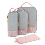 Compression Packing Cubes for Suitcases, BAGSMART 4 Set Travel Organizer Cubes for Travel Essentials, Expandable Luggage Suitcase Organizer Bags Set, Packing Organizers for Women/Men (Pink-4pcs)