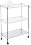 GAOMON 3 Tiers Kitchen Rolling Utility Cart, Wire Rolling Service Cart with Handle Bar and Shelf Liner, 300Lbs Capacity Trolley Serving Cart for Kitchen