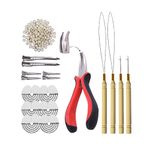 Hair Extensions Tools Kit: I-Tip Hair Pliers, Pulling Needle, Loop Threader and 200 Pieces 5.0mm Silicone Hair Extension Rings Beads Links (Blonde)