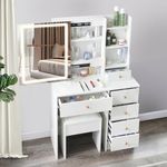 Guanglai Vanity Set Dressing Table with LED Lighted Makeup Mirror, Modern Vanity Table Desk with LED Lights & Storage Drawers and Stool for Bedroom,Girls Women