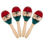 Foraineam 4 Pack Wood Maracas Musical Painted Wooden Maraca Hand Percussion Instrument