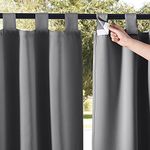 NICETOWN Waterproof Outdoor Curtains for Patio, Set of 2 Panels, Detachable Sticky Tab Top Heavy Weight Blackout Sunblock Window Treatment, Keep Privacy for Gazebo/Dock, W52 x L84, Grey