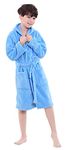 OUFANG Kids Plush and Soft Robe Boys Girls Solid Hooded Bathrobe and Shawl Collar Sleep Bath Robe (5-11 Years) Variety of Colors Sleepwear for Unisex Kids Blue