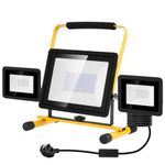 Viugreum 100w Led Work Light with Plug 8000LM 6500k Outdoor Lights Mains Powered 3 Adjustable Heads IP65 Flood Lights Outdoor Portable Construction Light with Stand / 3m Cable for Workshop Garage