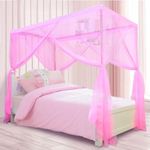 South to East Princess Canopy Bed Curtains for Girls Kids Bed Canopy for Girls 4 Post Bed Curtains Princess Bed Canopy for Girls Room Decor Twin Size Pink, 79" * 39" * 75"