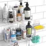 MOFOROCO 3-Pack Shower Caddy Basket Shelf with Soap Holder, No Drilling Traceless Adhesive Shower Wall Shelves, Rustproof Black Bathroom Shower Storage Organizer… (Silver)