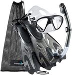 Phantom Aquatics Italian Collection Legendary Panoramic View Mask Fin Dry Snorkel Set with Deluxe Snorkeling Gear Bag… (Gunmetal Grey, M/L, 9-12) (PAQPMFS2.0)