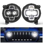 Kiwi Master LED Headlights for 2018-2024 Jeep Wrangler JL/4xe, 2020-2024 Jeep Gladiator JT Accessories Halo DRL 9 Inch Round Headlight with Daytime Running Lights