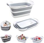 Varybeaty Collapsible Baby Bathtub Baby tub Small Pets Bathtub Portable Baby Bathtub Washing Tub Foldable Dog Tub Shower Basin with Drainage Hole (Grey)