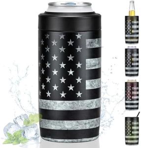 4-in-1 Slim Can Cooler Easy to Hold Insulated Beer Can Holder Double-walled Stainless Steel for All 12 Oz Cans Gift (Black America Flag 2)