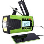 Wind Up Solar Emergency Radio, Hand Crank SW AM FM Weather Radio Portable with 5000mAh Power Bank, SOS Alarm, LCD Display, Flashlight Kit, Reading Lamp, Headphone Audio Type C Charger